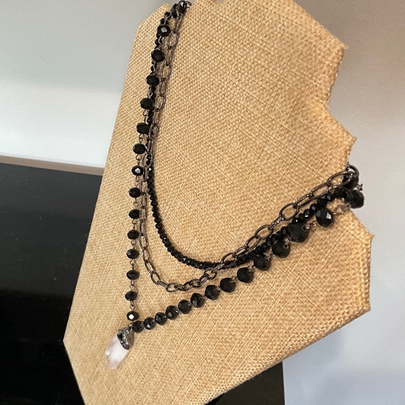 Bohemian “ Vivian “ Boho 3 Strand Necklace with Crystal Pendant R3A - Picture 2 of 4